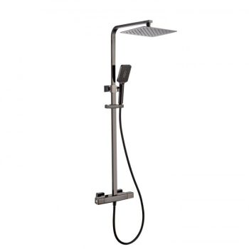RAK-Compact Sqaure Exposed Thermostatic Shower Column with Fixed head and Shower Kit in Black Chrome