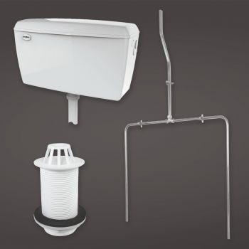 Concealed Urinal Auto Cistern 9.0l Capacity complete with Sparge Pipe Sets, Back Inlet Spreader and Urinal Waste  suitable for 2 Urinals