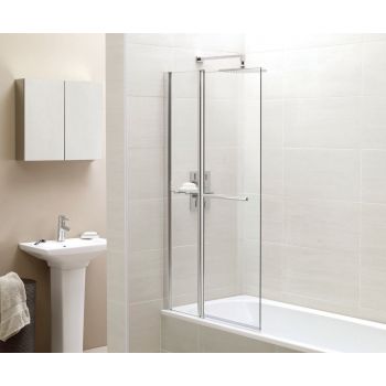 Identiti² 6mm Square Bath Screen with Fixed Panel, Towel Rail & Shelf