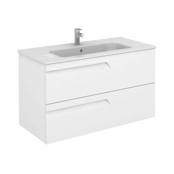 Vitale 1000mm 2 Drawer Wall-Hung Vanity Unit with Square Basin - Gloss White