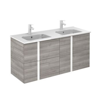 Onix 1200mm 2 Drawer, 2 Door Wall-Hung Vanity Unit with White Handles - Sandy Grey