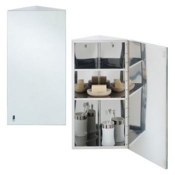 RAK-Riva Stainless Steel Single Corner Cabinet with Mirrored Door (H)650x(W)380x(D)280mm