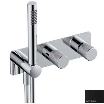 RAK-Amalfi Horizontal Dual Outlet Thermostatic Concealed Shower Valve with Handset in Matt Black