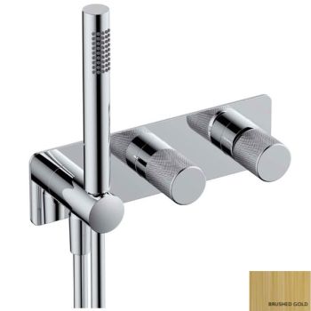 RAK-Amalfi Horizontal Dual Outlet Thermostatic Concealed Shower Valve with Handset in Brushed Gold