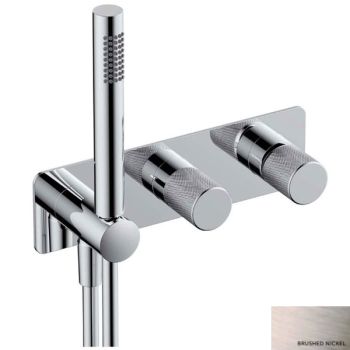 RAK-Amalfi Horizontal Dual Outlet Thermostatic Concealed Shower Valve with Handset in Brushed Nickel