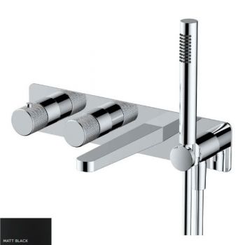 RAK-Amalfi Horizontal Dual Outlet Thermostatic Concealed Shower Valve with Handset and bath spout in Matt Black
