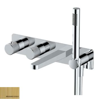 RAK-Amalfi Horizontal Dual Outlet Thermostatic Concealed Shower Valve with Handset and bath spout in Brushed Gold