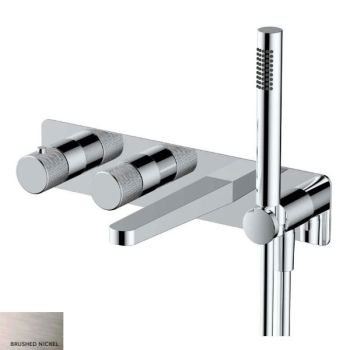 RAK-Amalfi Horizontal Dual Outlet Thermostatic Concealed Shower Valve with Handset and bath spout in Brushed Nickel