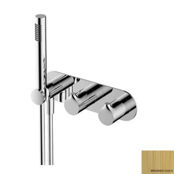 RAK-Sorrento Horizontal Dual Outlet Thermostatic Concealed Shower Valve with Handset in Brushed Gold