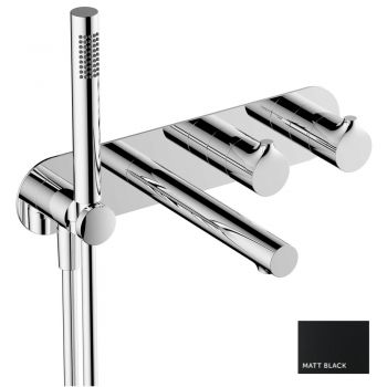RAK-Sorrento Horizontal Dual Outlet Thermostatic Concealed Shower Valve with Handset and bath spout in Matt Black