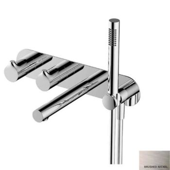 RAK-Sorrento Horizontal Dual Outlet Thermostatic Concealed Shower Valve with Handset and bath spout in Brushed Nickel