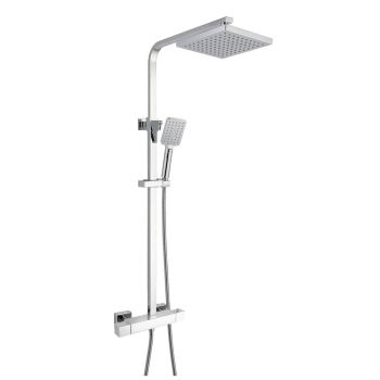 Cool Touch Square Thermostatic Shower Column with Fixed Head and Shower Kit (WRAS)