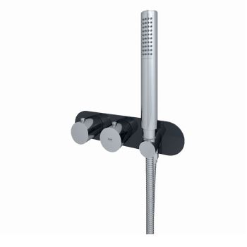 RAK-Feeling Round Horizontal Dual Outlet Thermostatic Concealed Shower Valve with Wall Outlet in Black