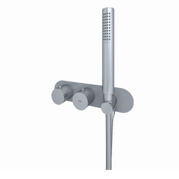 RAK-Feeling Round Horizontal Dual Outlet Thermostatic Concealed Shower Valve with Wall Outlet in Grey