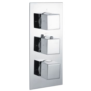 Square Dual Outlet, 3 Handle Thermostatic Concealed Shower Valve