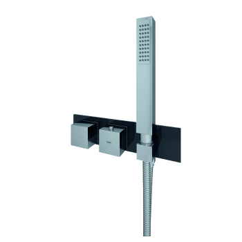 RAK-Feeling Square Horizontal Dual Outlet Thermostatic Concealed Shower Valve with Integral Wall Outlet in Black