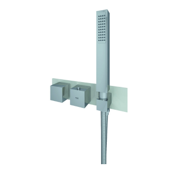 RAK-Feeling Square Horizontal Dual Outlet Thermostatic Concealed Shower Valve with Integral Wall Outlet in Greige