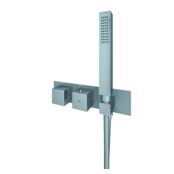 RAK-Feeling Square Horizontal Dual Outlet Thermostatic Concealed Shower Valve with Integral Wall Outlet in Grey
