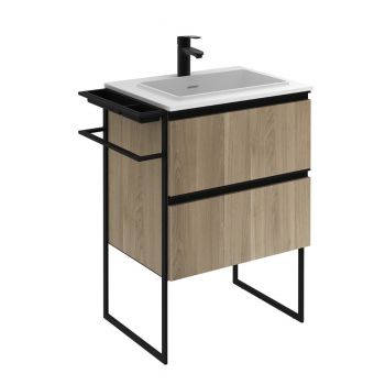 Structure 600mm 2 Drawer Vanity Unit with Ceramic Basin - Oak