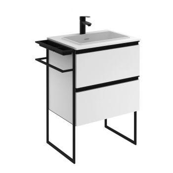 Structure 600mm 2 Drawer Vanity Unit with Solid Surface Basin - Matt White