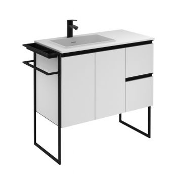 Structure 900mm 2 Door, 2 Drawer Vanity Unit with Solid Surface Basin - Matt White